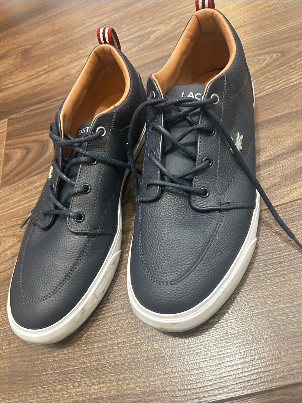 Lacoste Men's Navy Leather Low-Top Sneakers with White Soles